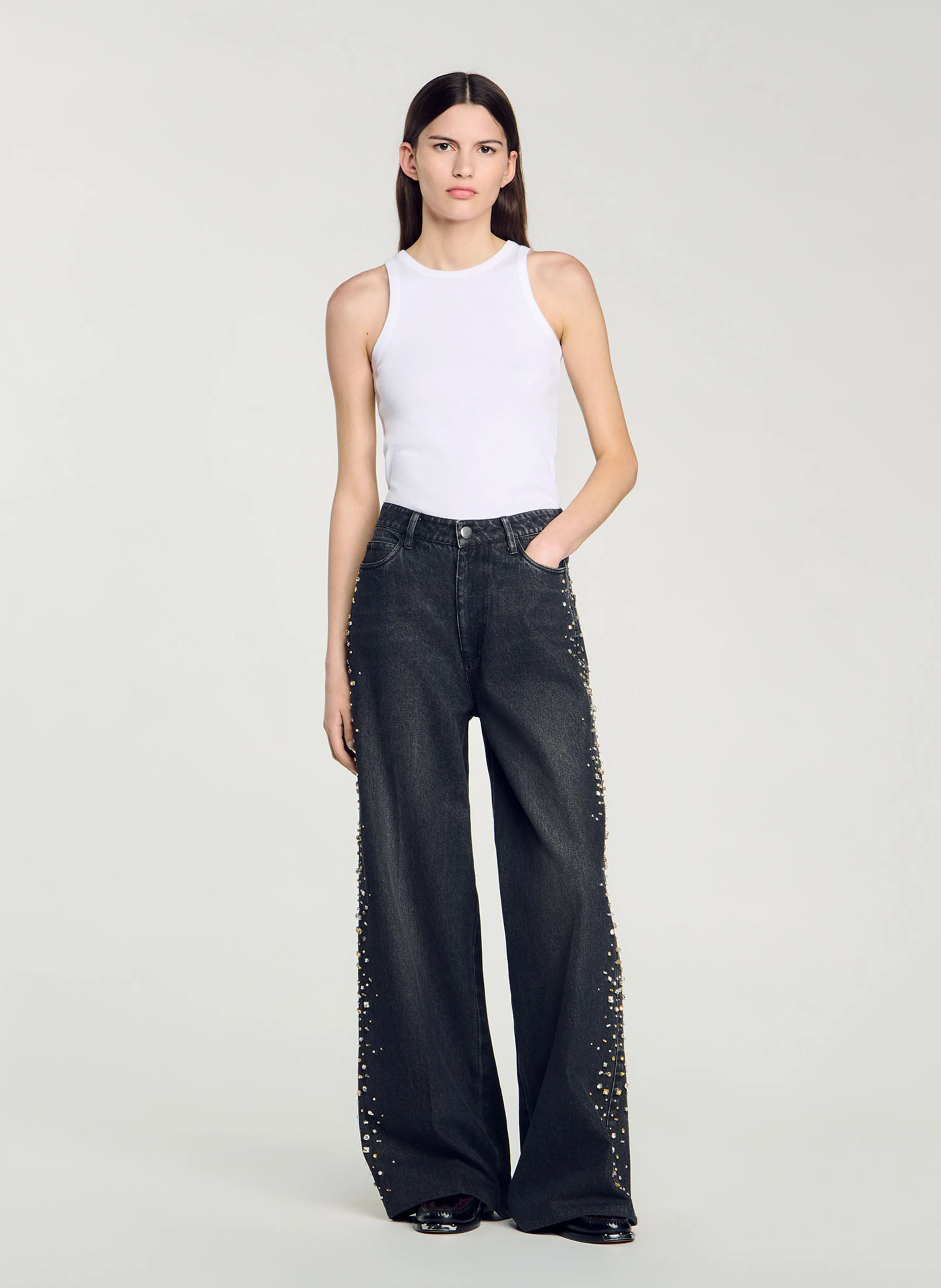 Jean large en coton | Noir