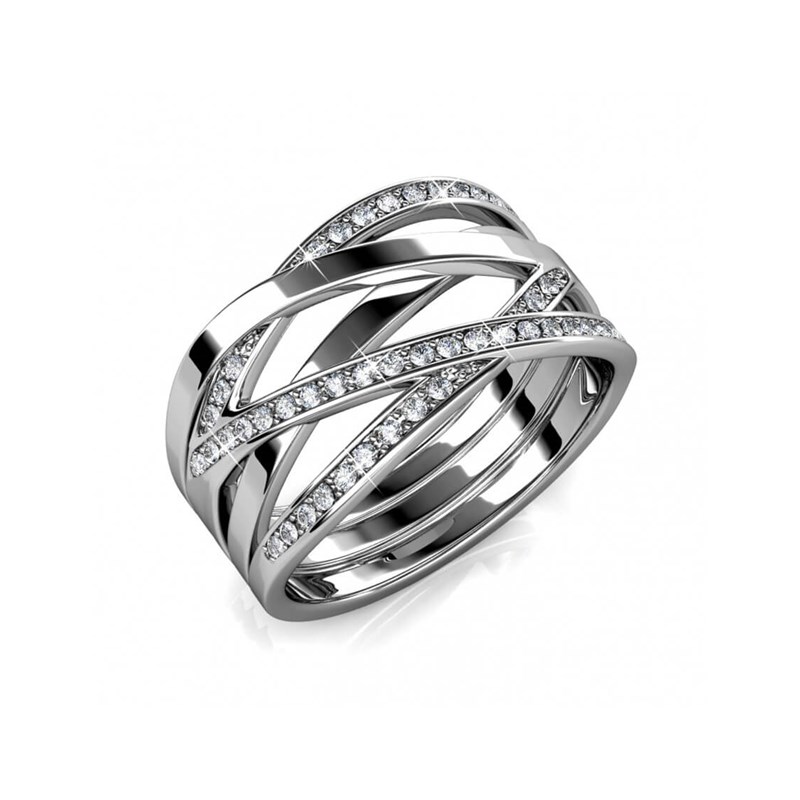 Bague Criss Cross - Argenté et Cristal