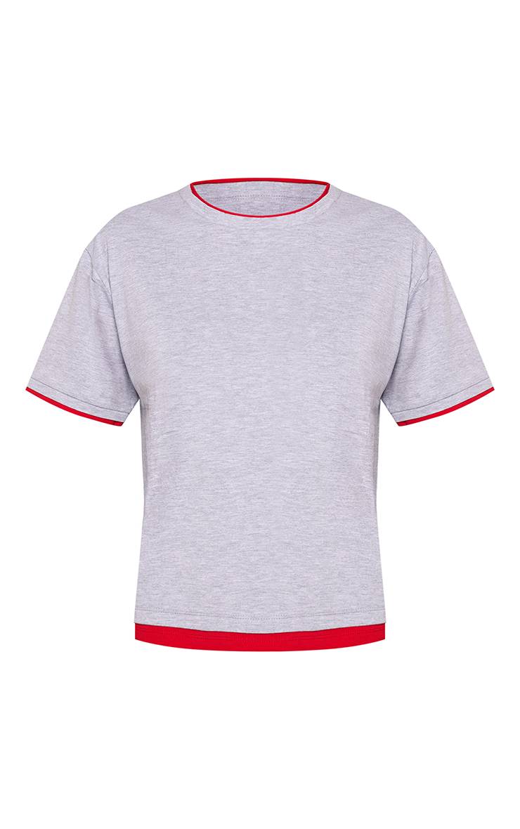 Gris Chiné T-shirt À Manches Courtes Avec Détail Double Couche