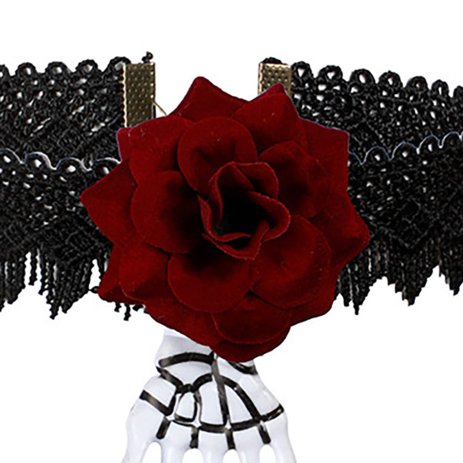 (34-40cm) Grusel Choker Rosen Halskette Fasnachts Kostüm Zubehör Motto Party Gothic Accessoire Halloween Foto Requisite - Schwarz / Rot