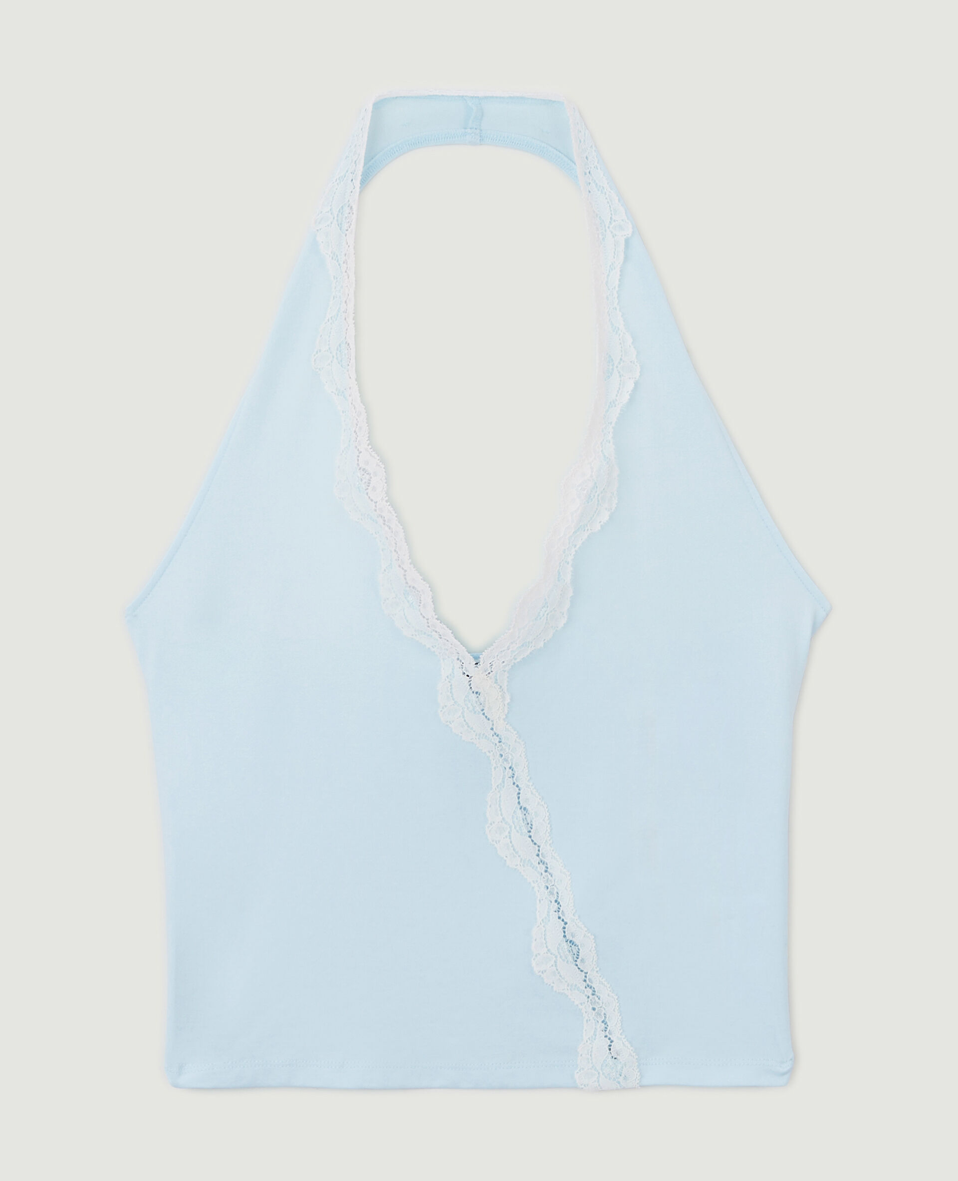 Top dos-nu court avec dentelle - Bleu clair