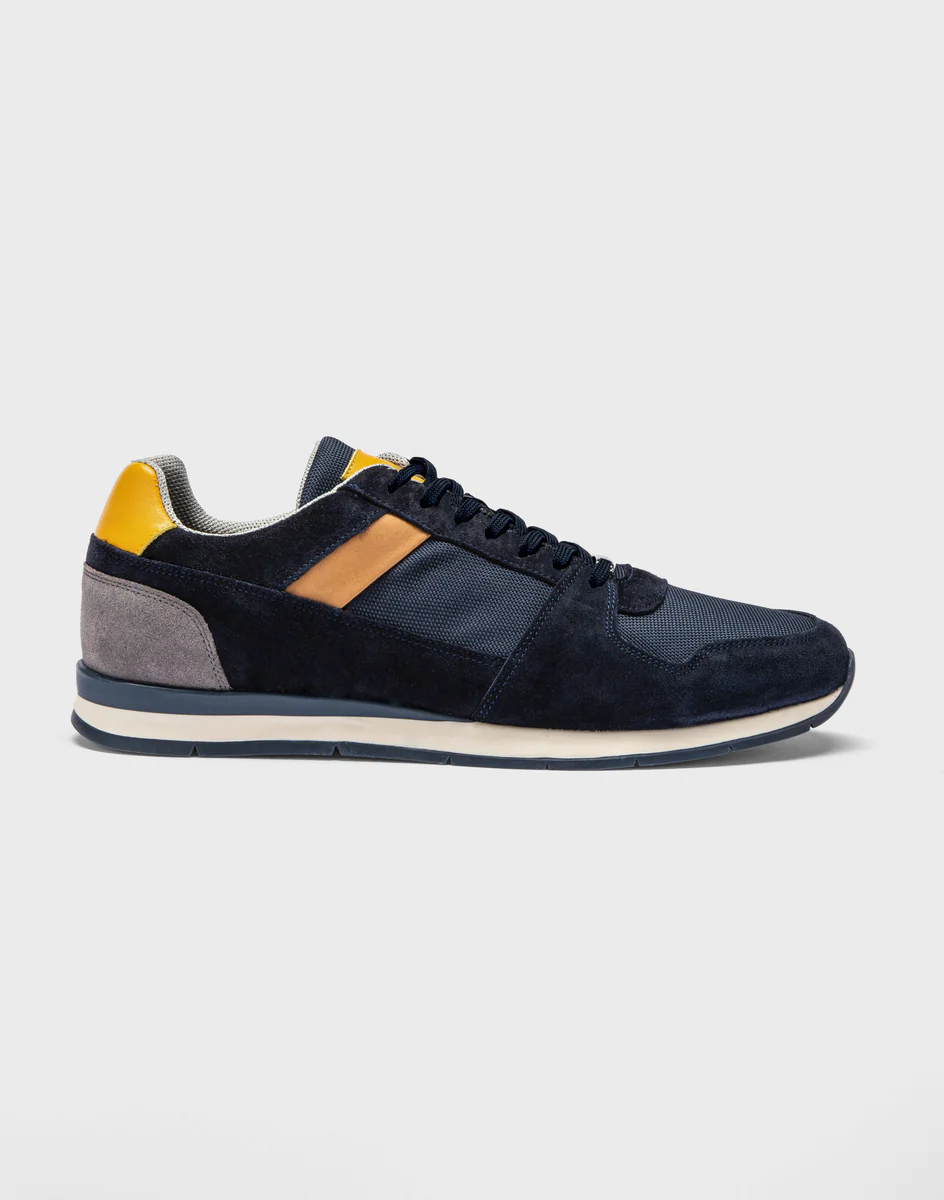 Sneakers cuir marine et jaune 