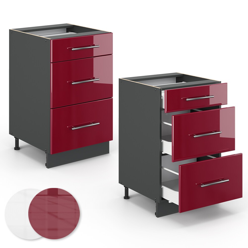 VICCO Schubunterschrank 50 cm Bordeaux Hochglanz Küchenschrank Hängeschrank Küchenzeile Fame-Line