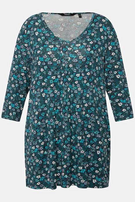 Shirt, Blüten, A-Linie, V-Ausschnitt, 3/4-Arm