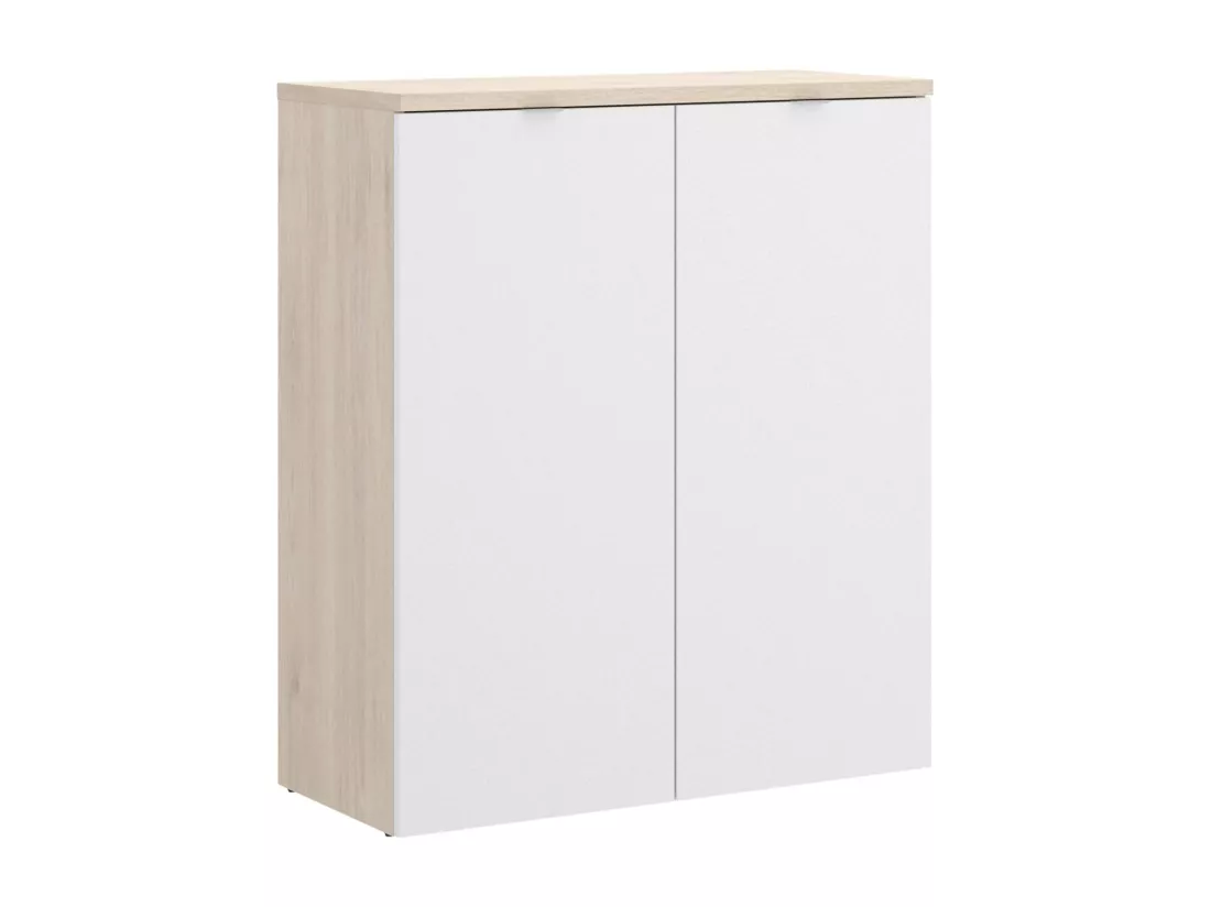 Armoire polyvalente Ddijk, Armoire basse multifonctionnelle, armoire 2 portes, 79x40h96 cm, Blanc et Chêne