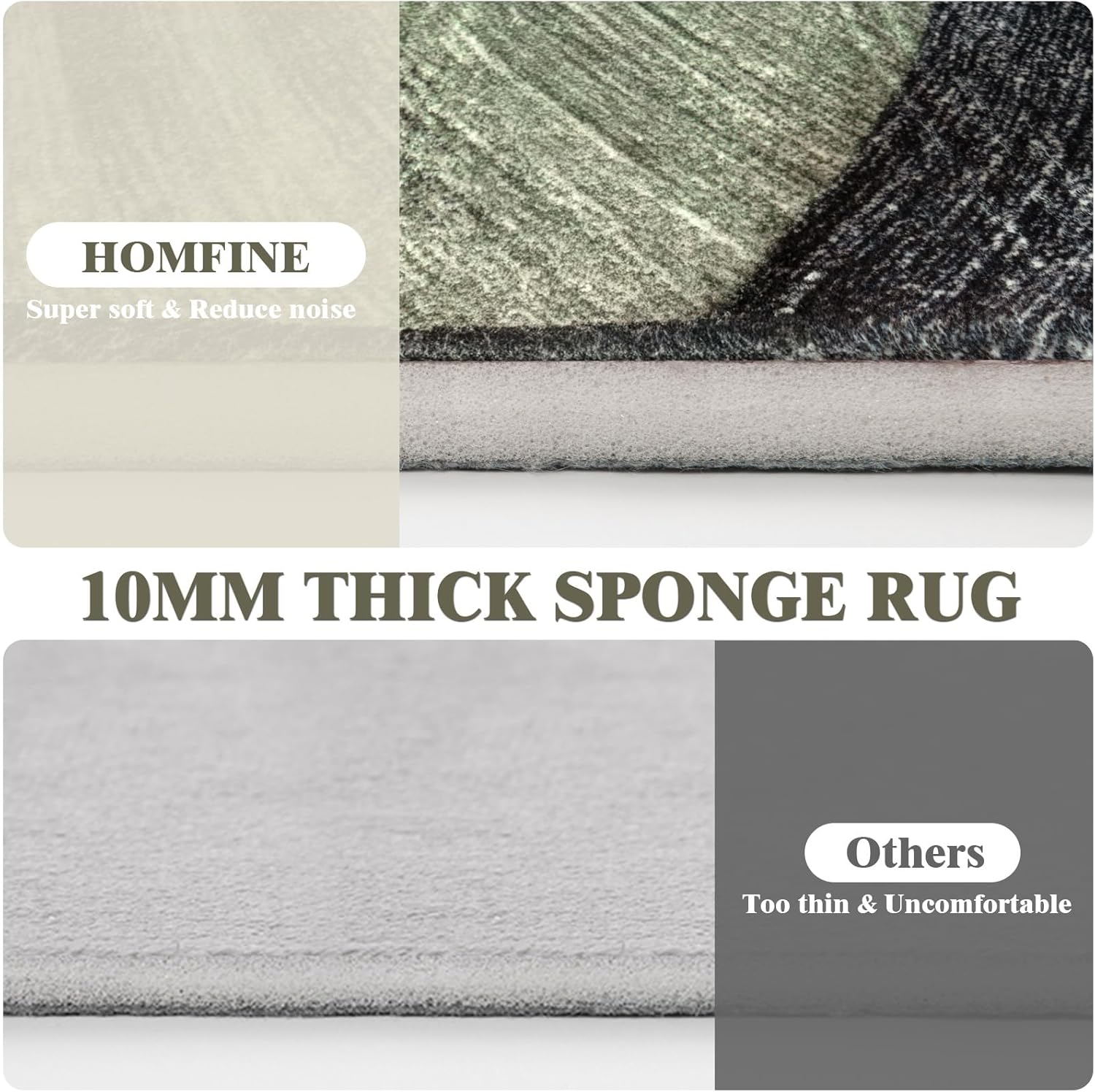 HOMFINE Grün Teppich Wohnzimmer 200x300 cm Modern (Dicker Schwamm) Waschbarer Kurzflor Teppiche Weich rutschfest Groß Geometrisch Rugs for Living Room Carpet for Schlafzimmer Esszimmer Küche