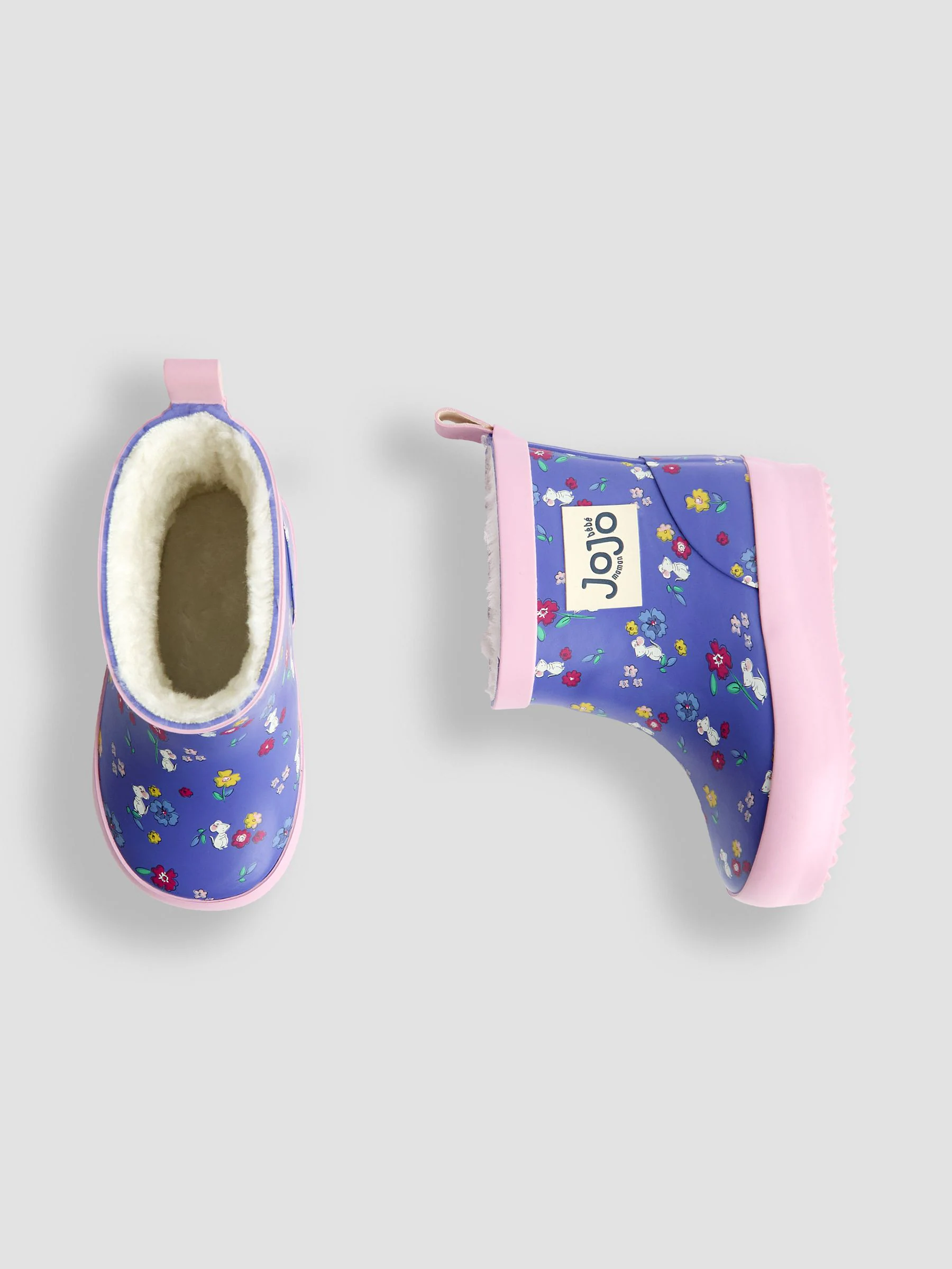 Purple Mouse - JoJo Maman Bébé Print Cosy Short Wellies