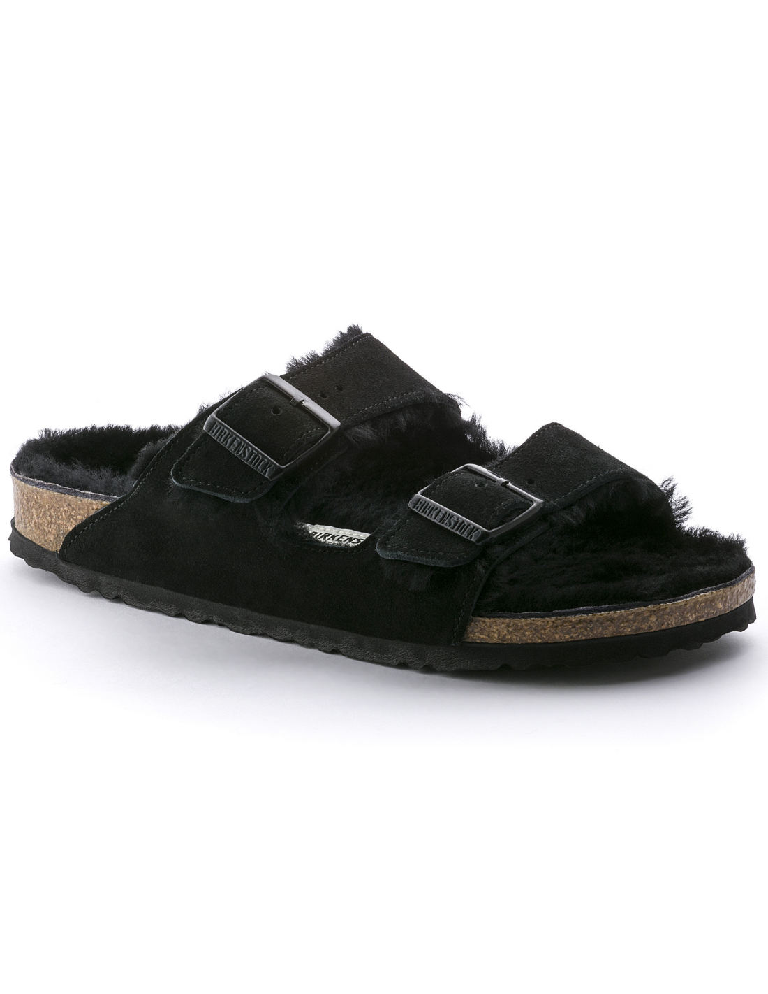 birkenstock mules fourées femme arizona vl shearling daim noir
