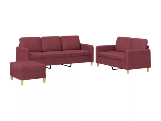Ensemble de canapés 3 pièces avec coussins Rouge bordeaux Tissu