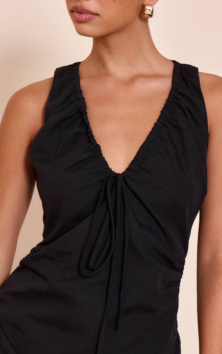Noir Combi-short En Tissu Tissé Avec Détails Froncés Et Nœud