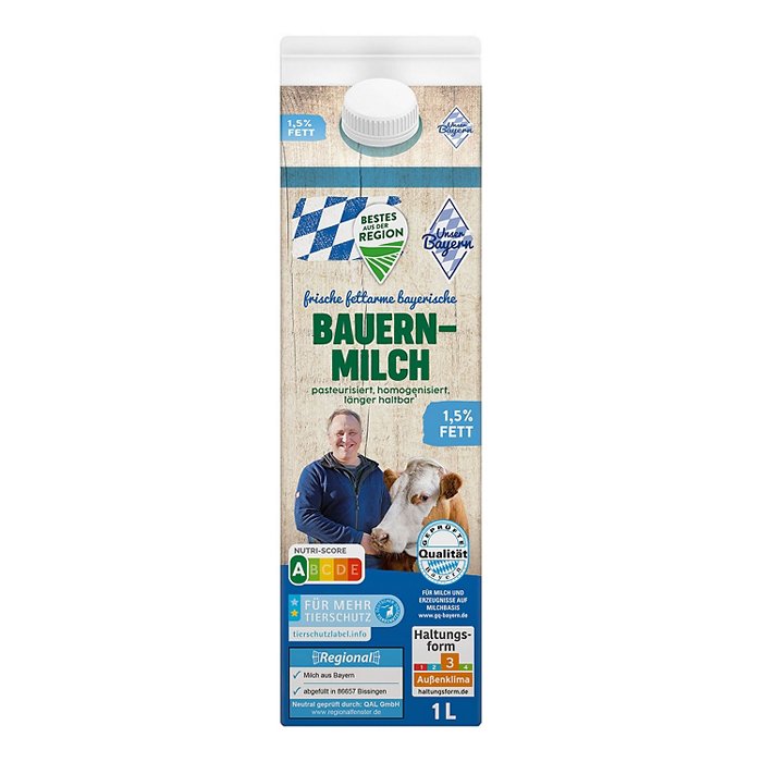BESTES AUS DER REGION Bayrische Bauernmilch 1,5 % 1 l