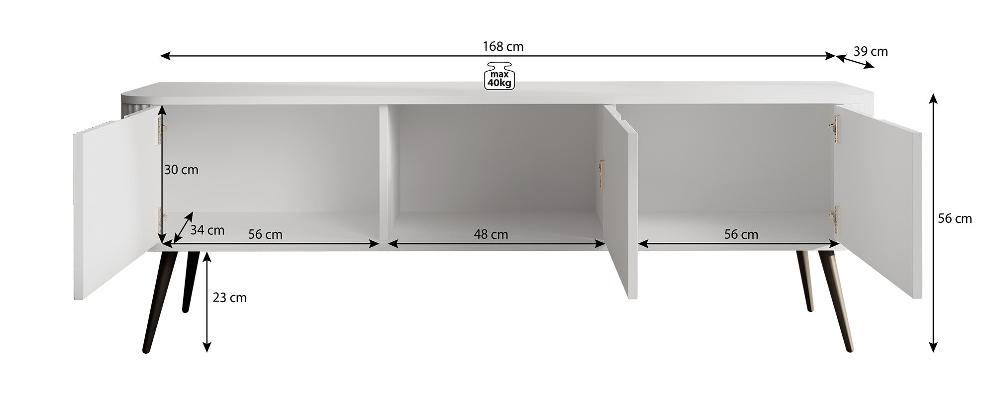 Zakari - TV-Meubel met 3 deuren - Zwart - 168 cm