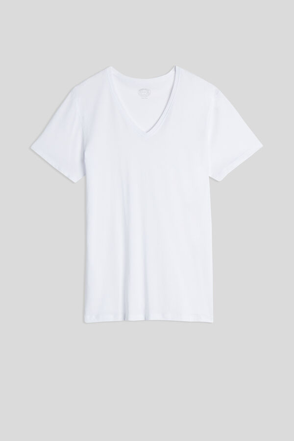 Camiseta de manga curta com decote em V em algodão extrafino Supima®