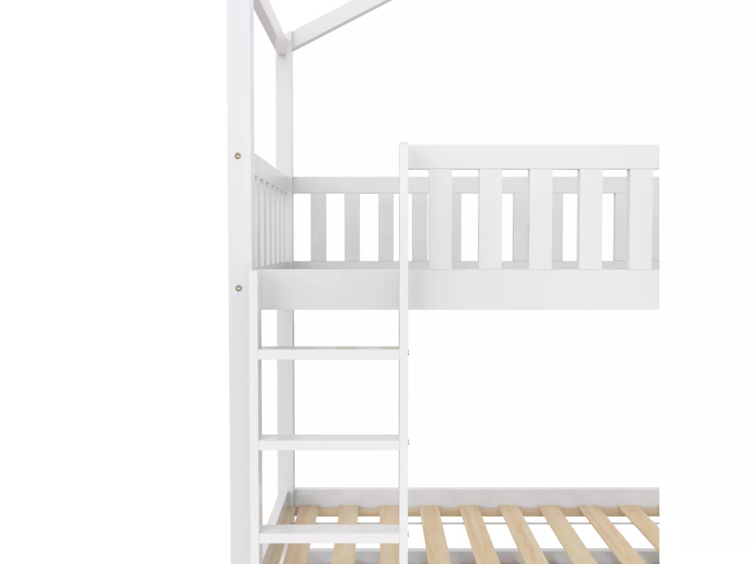 Lit superposé 90x200 cm avec un lit gigogne - en bois de pin massif - Blanc