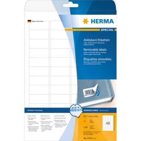 HERMA Etiketten Premium, weiß, 45,7 x 21,2mm, 1200 Stück