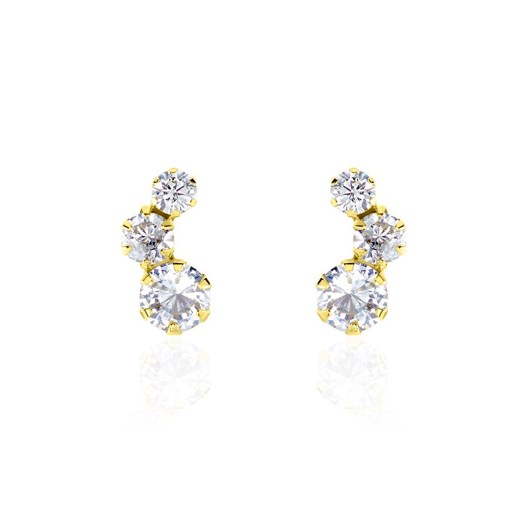 Boucles D'oreilles Puces Or Jaune Albizia Oxydes De Zirconium