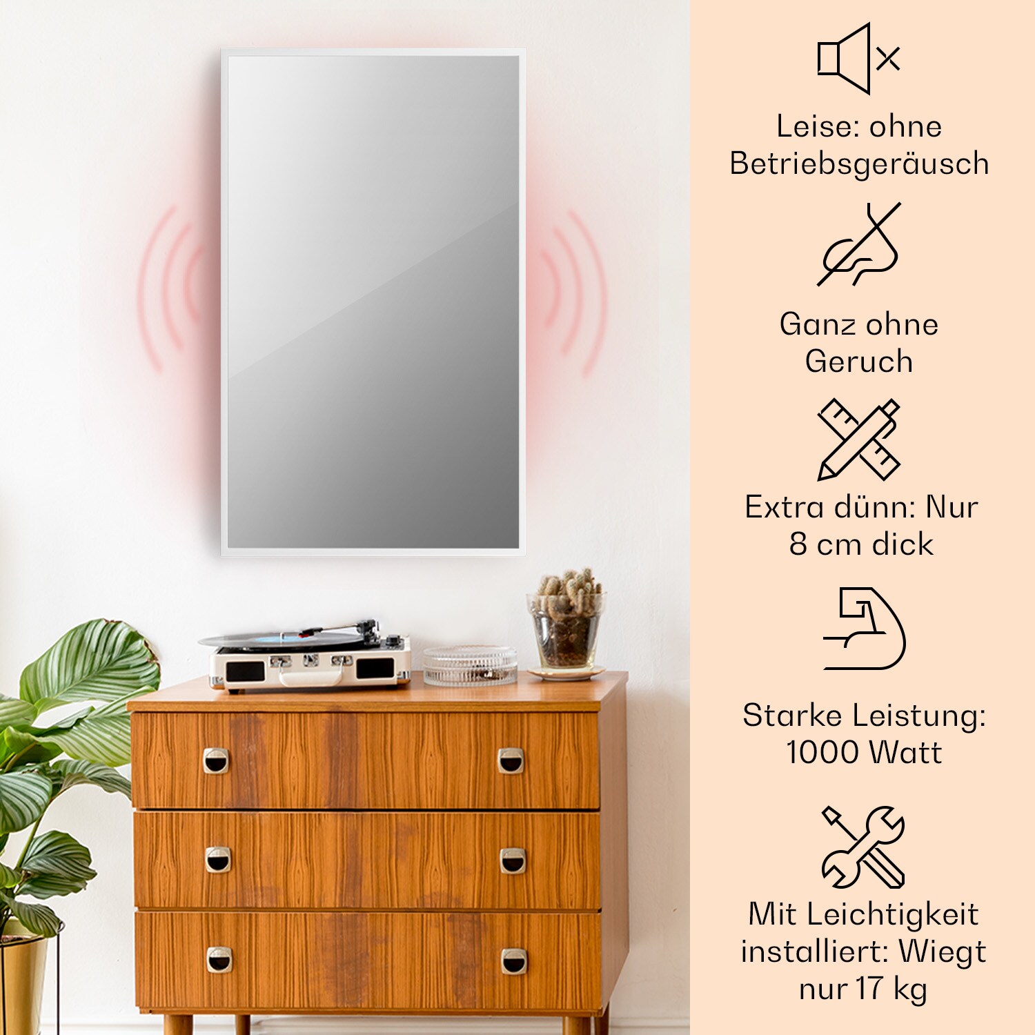 La Palma 1000 smart 2-in-1 Heizgerät Infrarot Konvektor 120x60cm 1000W Spiegel