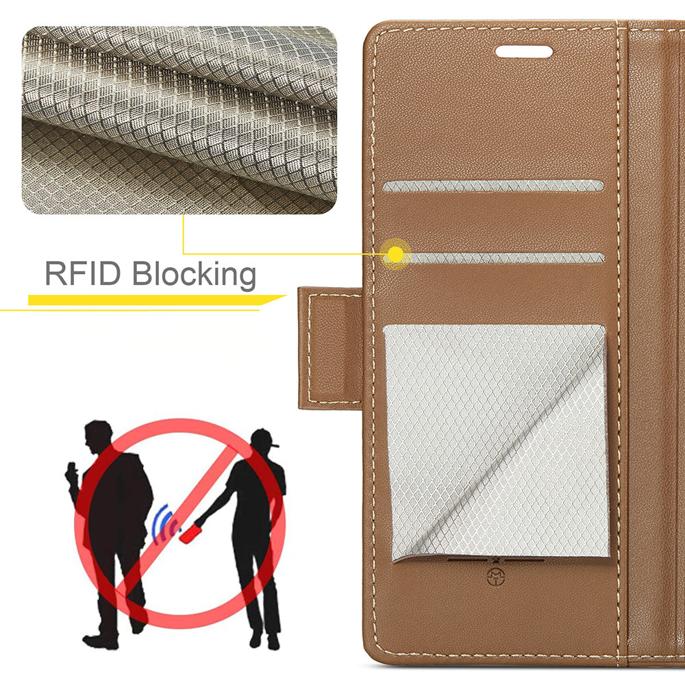 Samsung Galaxy S25 Ultra Leder Tasche Flip Wallet Etui mit Kartenfächern Litchi Look (RFID Schutz) - Braun