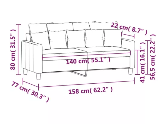 Canapé à 2 places Gris foncé 140 cm Tissu