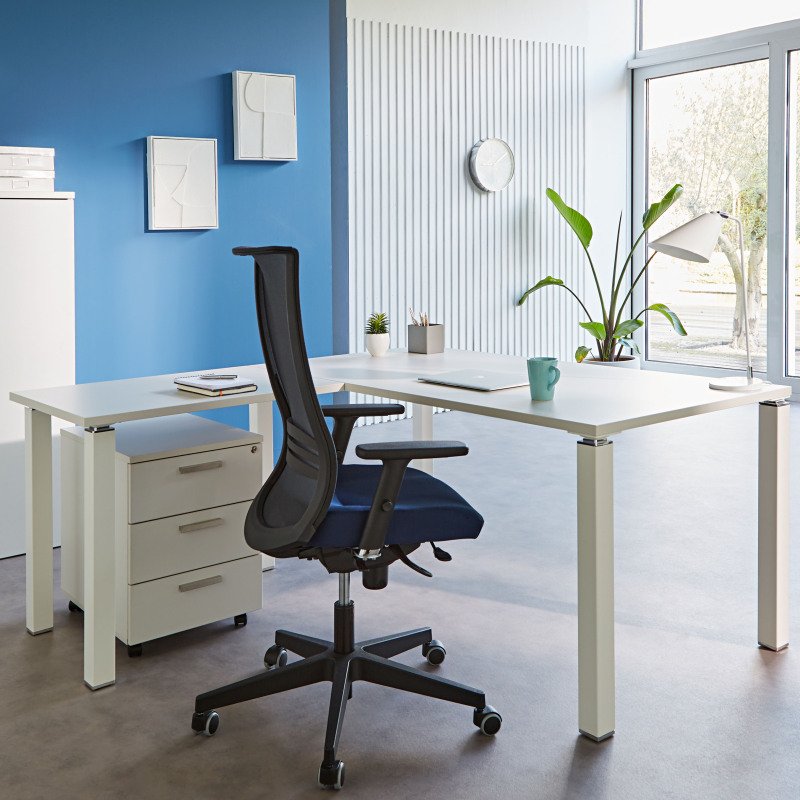Bureau d'angle Eden L 160 X P 160 cm avec retour suspendu piètement métal
