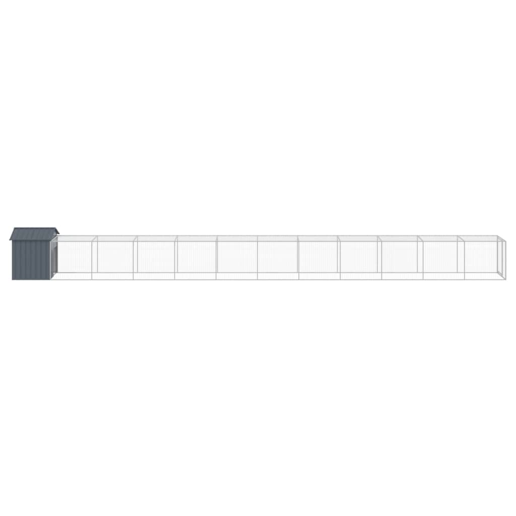 Galinheiro vidaXL com área externa, aço galvanizado, cinza, 117x405x123 cm