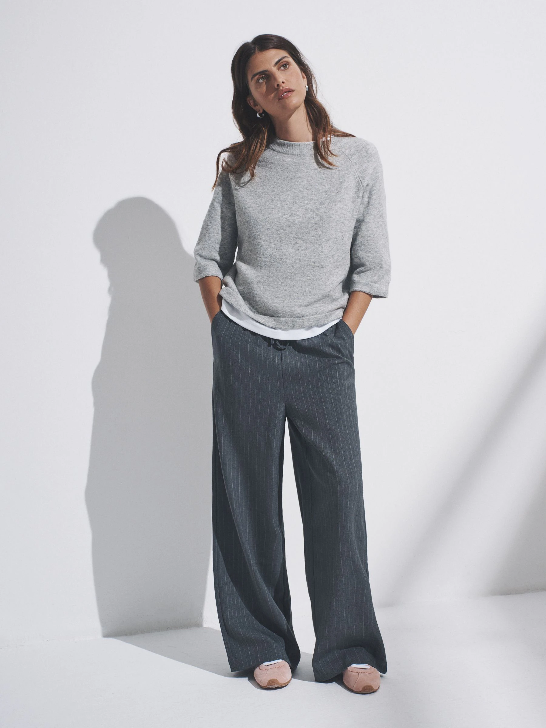 Zwart/donkergrijs - The Set 2 Pack Pinstripe Wide Leg Pull On Trousers