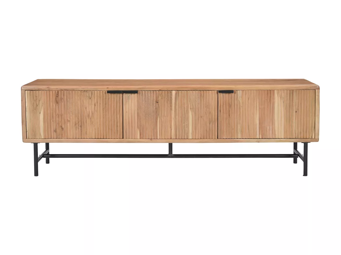Meuble TV avec 3 portes en bois d'acacia et métal noir - Naturel clair - ALEVIA