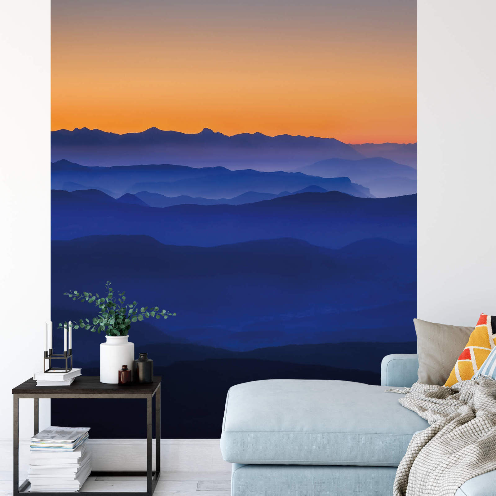 Fototapete DESIGNWALLS 2.0 - blau-orange - Berge - 2,6 Meter