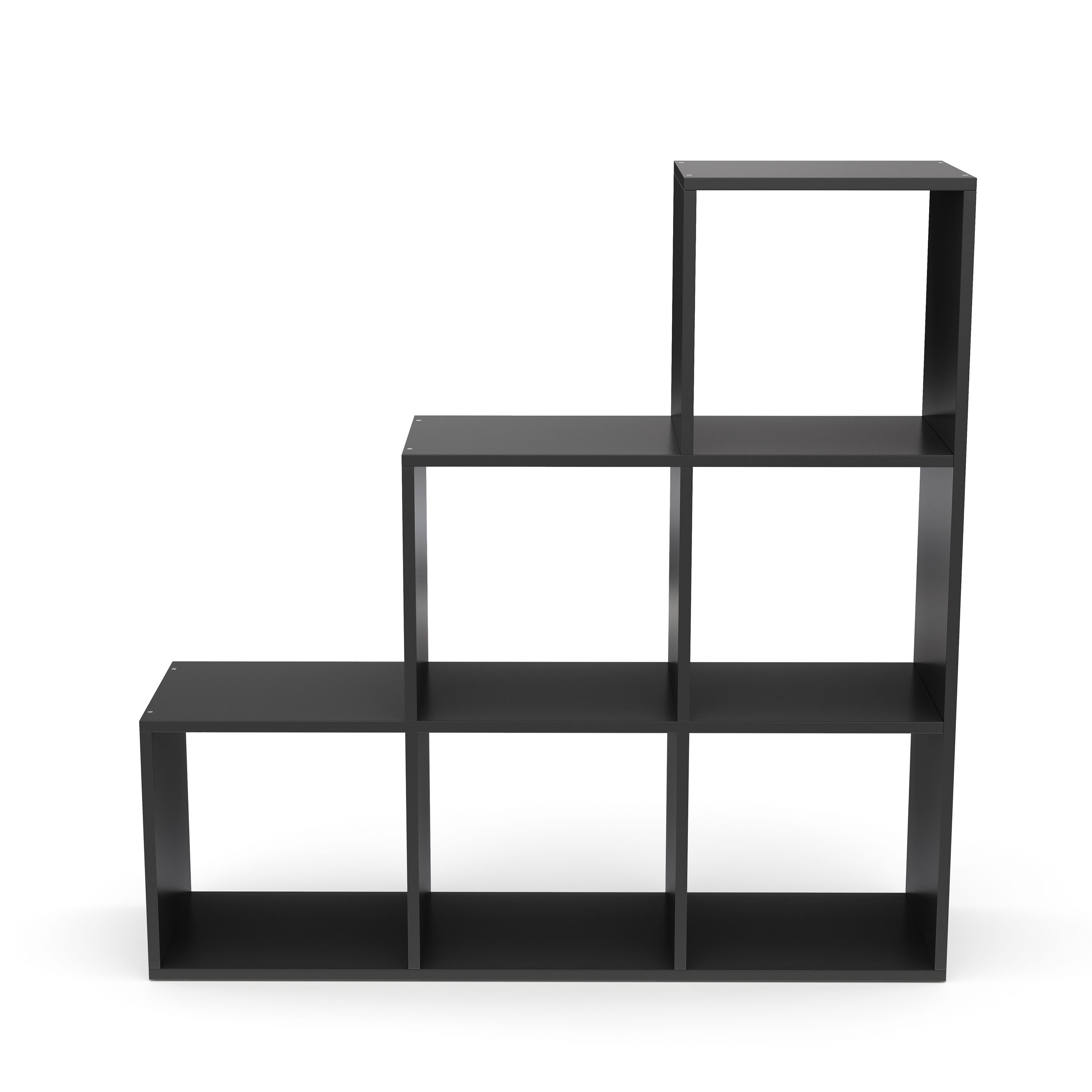Treppenregal Raumteiler NASIR 6 Fächer 107 x 107 cm schwarz