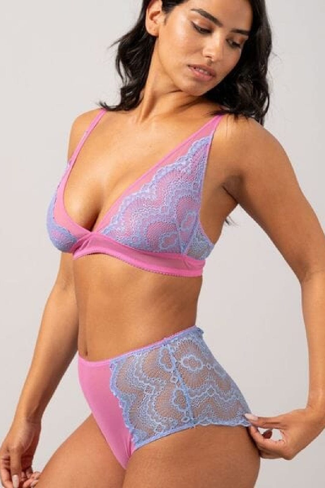 Understatement Underwear Lace Mesh Highwaist Briefs light blue candy pink