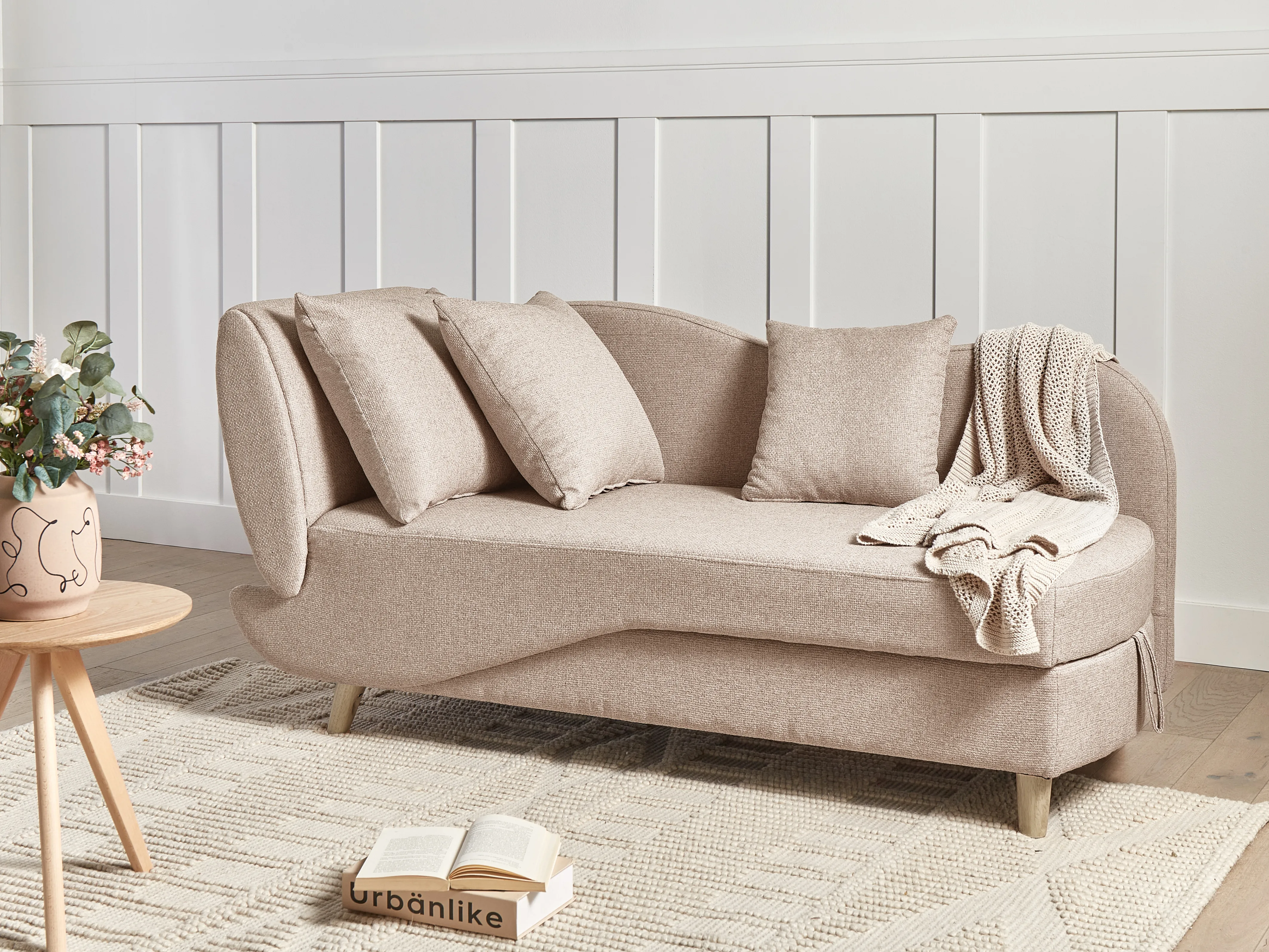 Linkszijdige chaise longue MERI Kunstlinnen Lichtbruin met opbergruimte