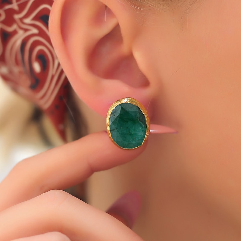 Boucles d'oreilles - Laiton plaqué or & agate