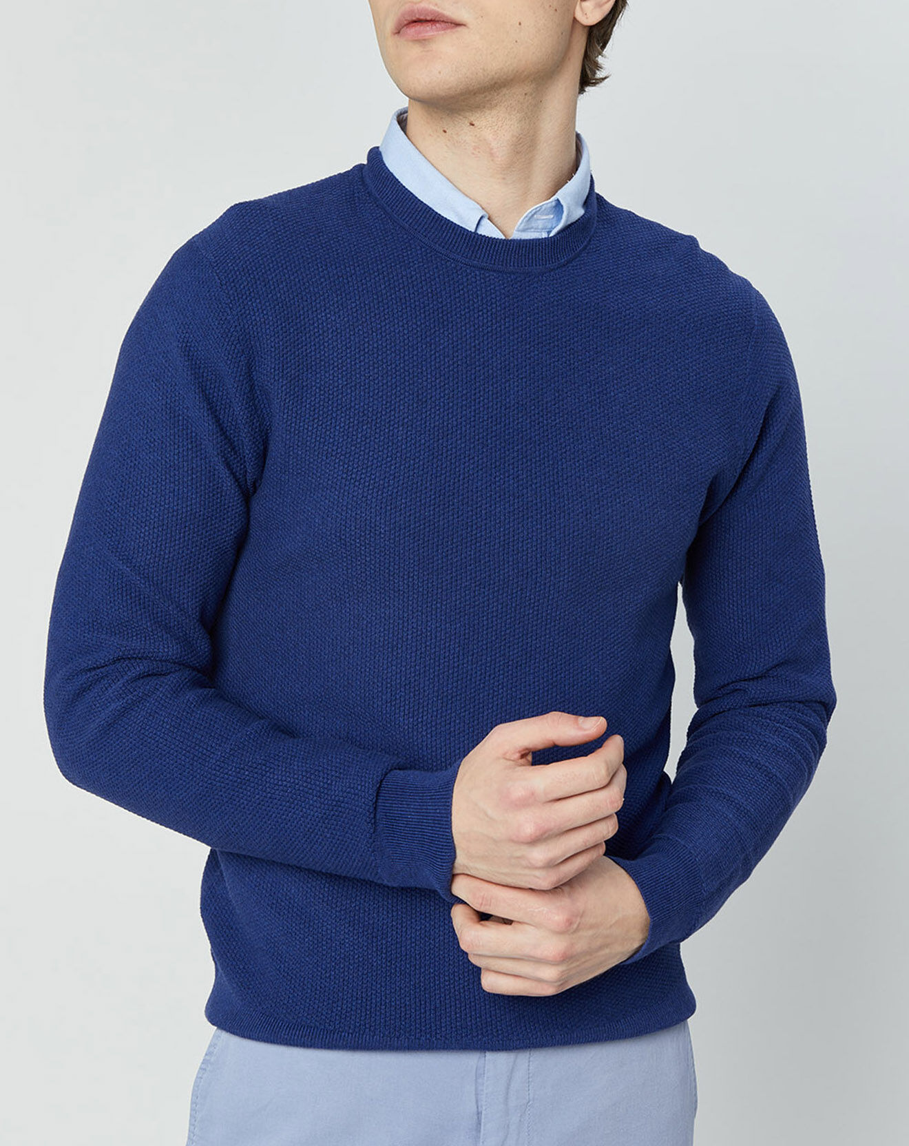 Hackett London Pull Texturé bleu moyen