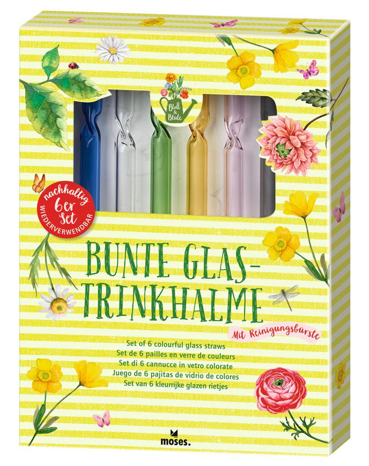 Glas-Trinkhalme BLATT & BLÜTE 6er-Set