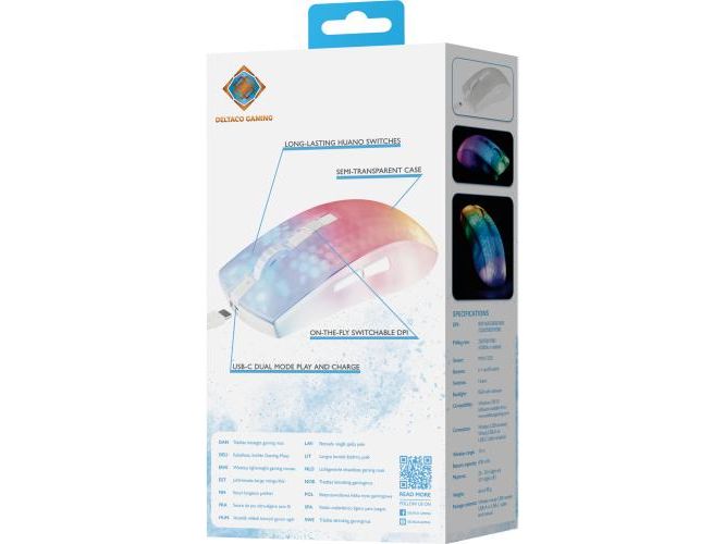 DELTACO Gaming-Maus GAM-145-W Weiss/Trasparent Leichte Gaming-Maus mit RGB Beleuchtung