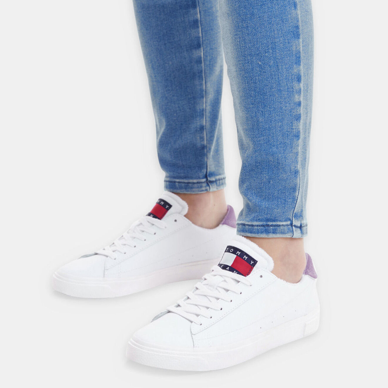 Tommy Jeans Baskets en Cuir blanc/violet