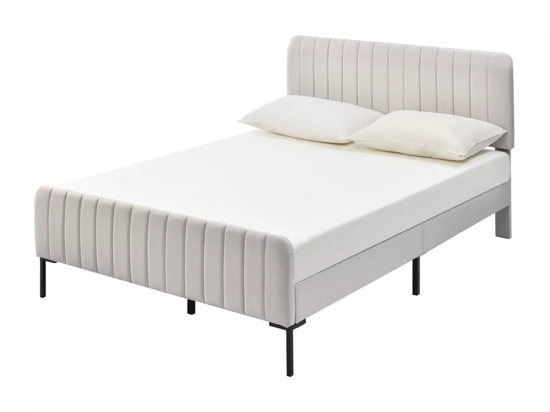 Lit adulte rembourré en tissu lin - 140x200 cm - avec tête de lit réglable et sommier à lattes - Gris clair