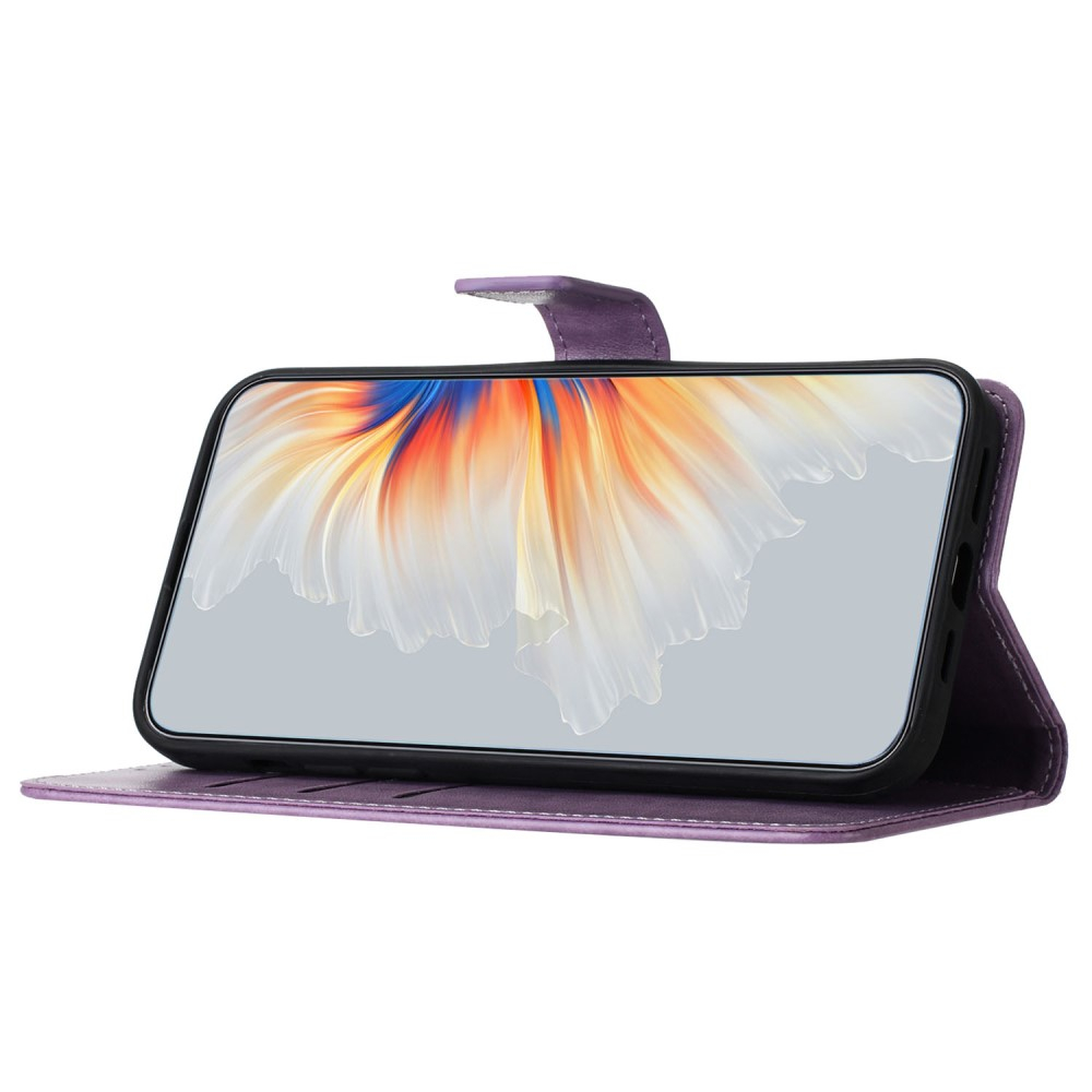 iPhone 16 Pro Leder Tasche Wallet - Mandala Flowers Imprint - Lila