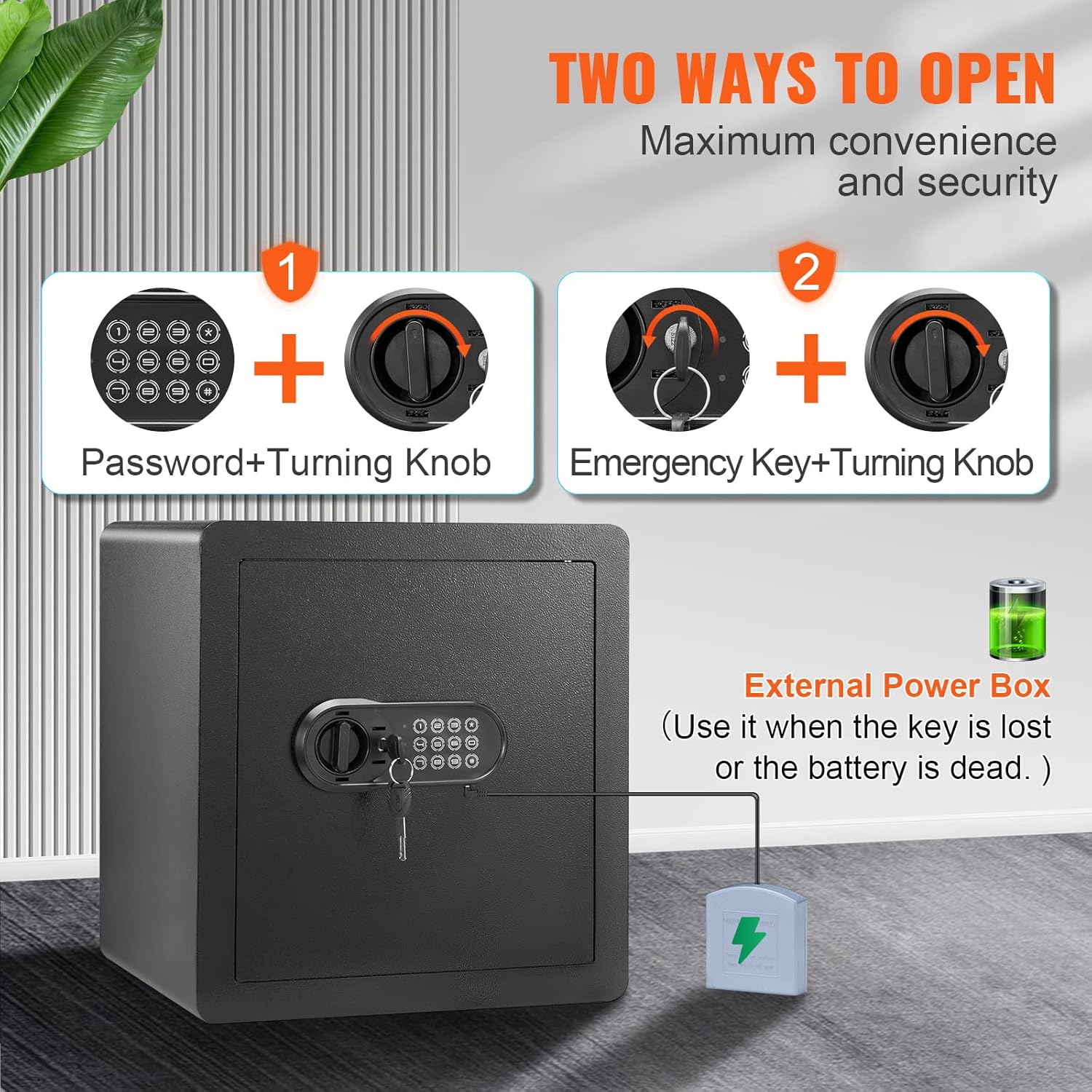 VEVOR Safe Tresor 1,8 Kubikfuß, Möbeltresor mit Feuerfester Geldtasche, Passwort & Schlüssel Digitaler Heimtresor Herausnehmbares Regal, Innenschrank, Wandtresor für Bargeld, Schmuck, Dokumente usw.