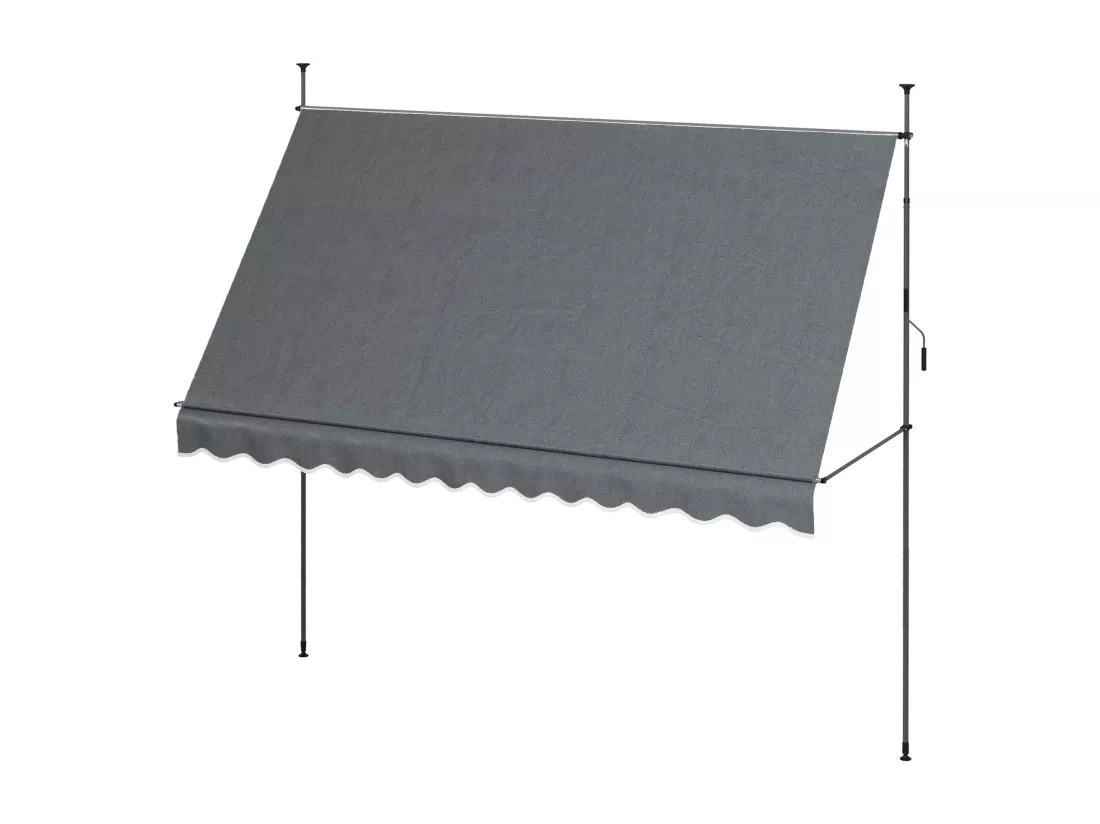 Store banne autoportant manuel rétractable 3,5L x 1,2l x 2,1-3H m inclinaison réglable métal alu polyester gris