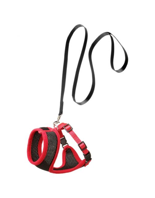 Flamingo Harnas Met Looplijn Harms - Kattentuigje - Zwart Rood 110cm 10mm