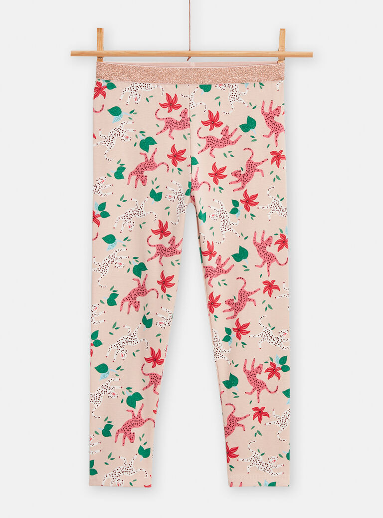 Pyjama roseen en côtes imprimé panthère pour fille