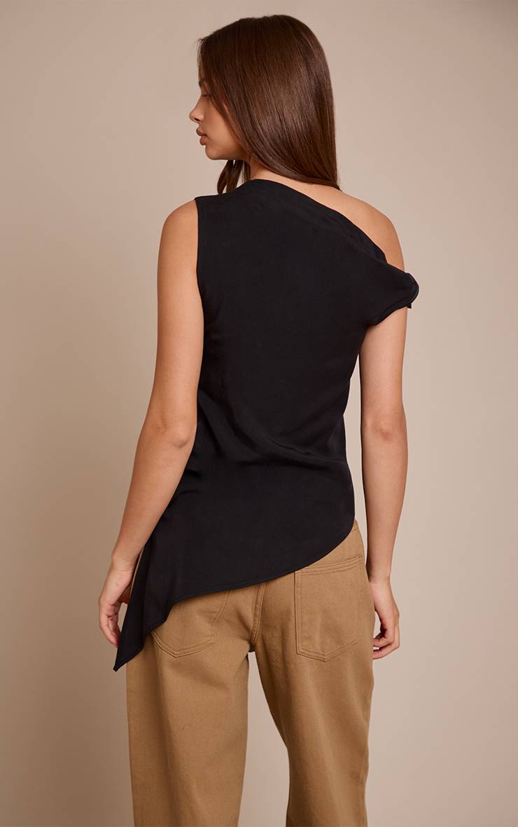 Noir Haut Long Drapé Asymétrique En Tencel