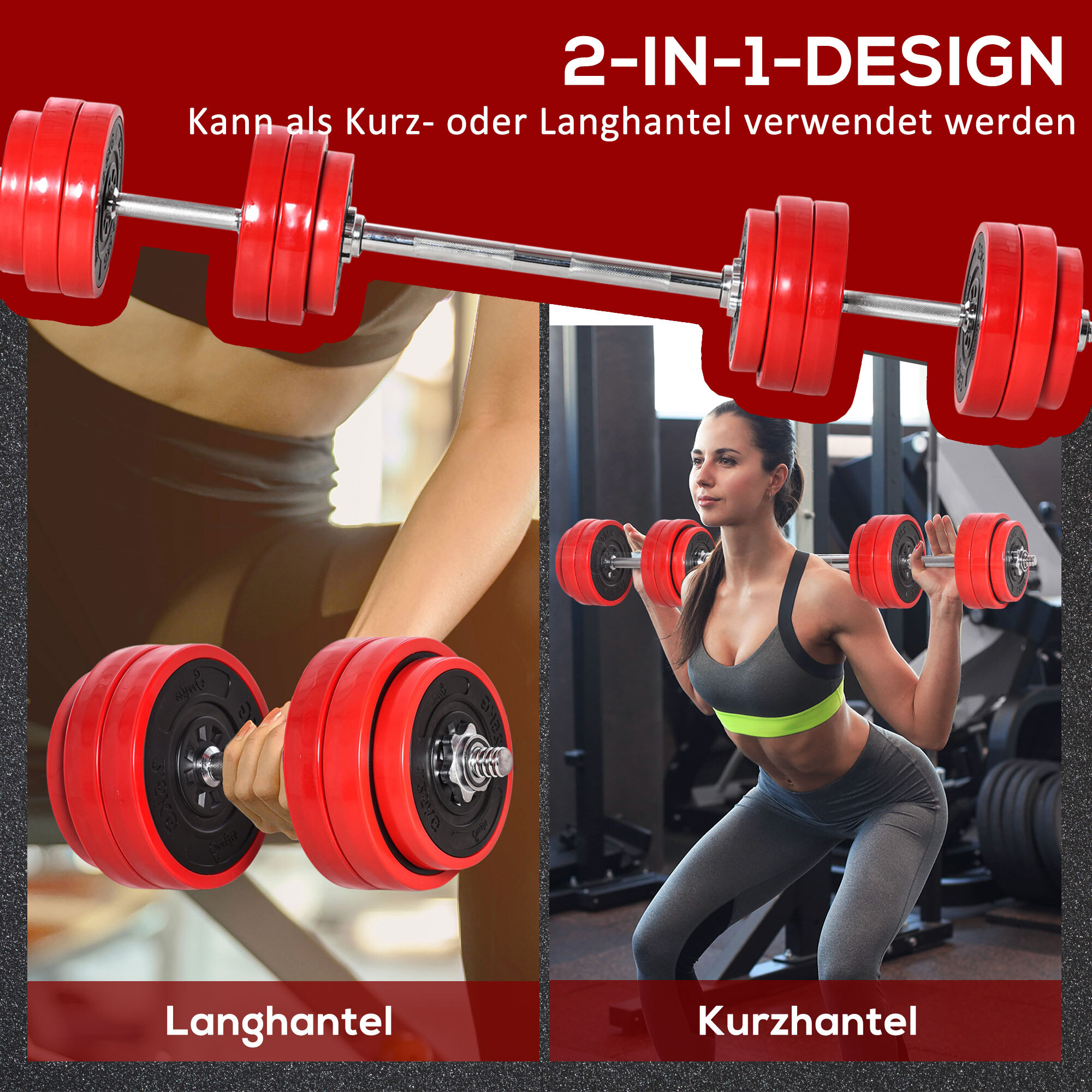 HOMCOM Hantel-Set 2-in-1 Verstellbare Hantel Rot 21,5 x 21,5 x 3,8 cm (BxTxH)