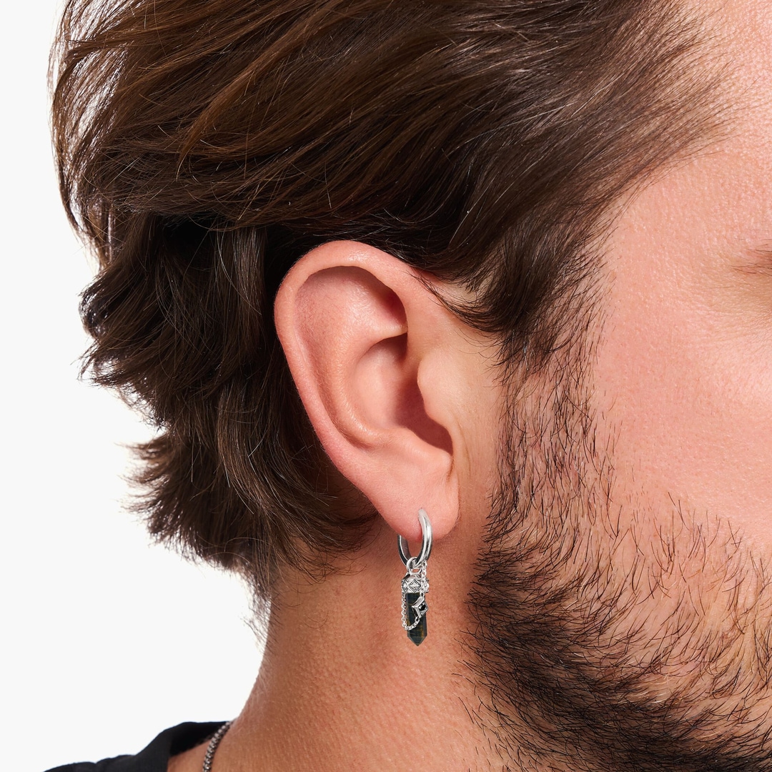 Thomas Sabo Rebel Crystal Einzel-Creole mit goldblauem Onyx-Anhänger Silber geschwärzt