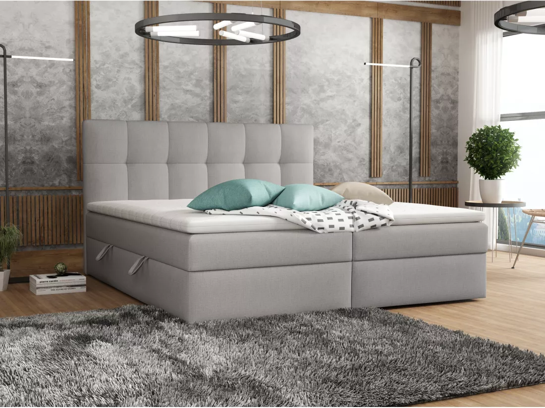 LIT BOX avec surmatelas Corino gris 140x200 cm