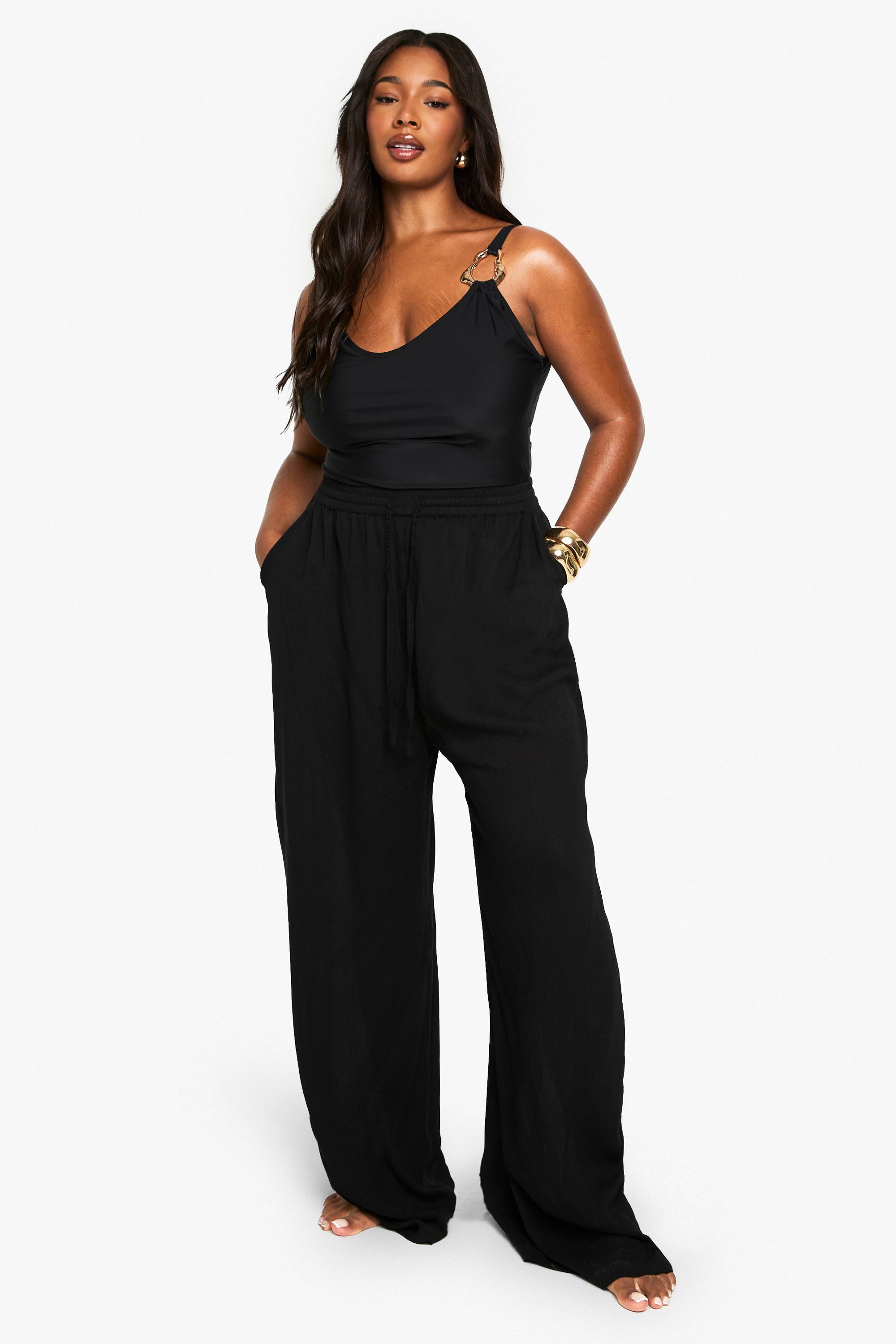 boohoo Plus Beachwear Essentials Pantalon à jambes larges