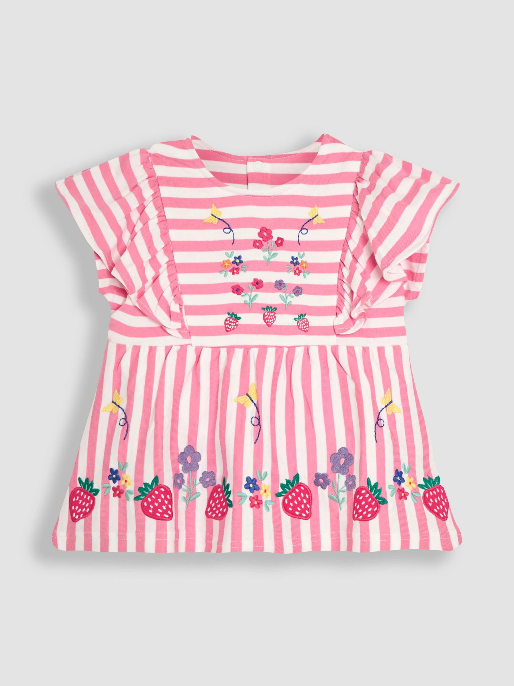 JoJo Maman Bébé 2-delige set van T-shirt en short met bloemenapplicatie en ruches aan de voorkant