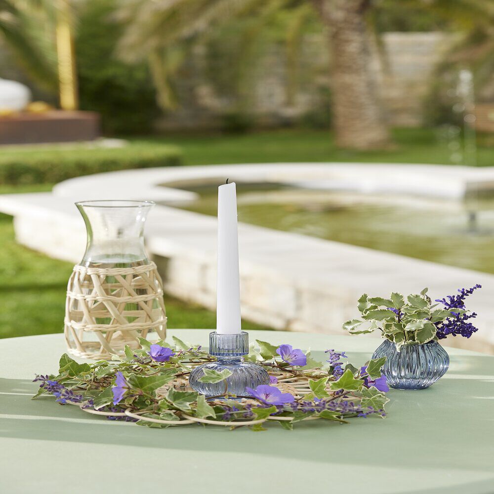 Bougeoir rond verre bleu Ø7,5xH7,5cm
