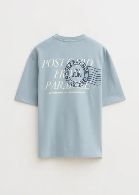 T-shirt met print postcard blauw (BLW.I)